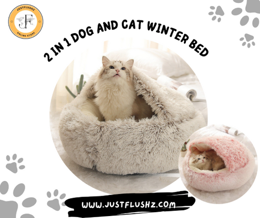 2 In 1 Dog And Cat Bed Pet Winter Bed Round Plush Warm Bed House Soft Long Plush Pets Bed