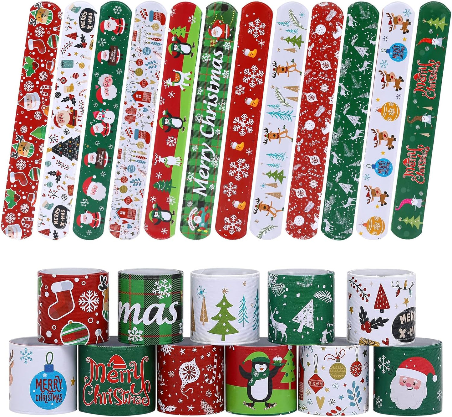 48PCS Christmas Slap Bracelets, Xmas Slap for Christmas Party Favor Decoration