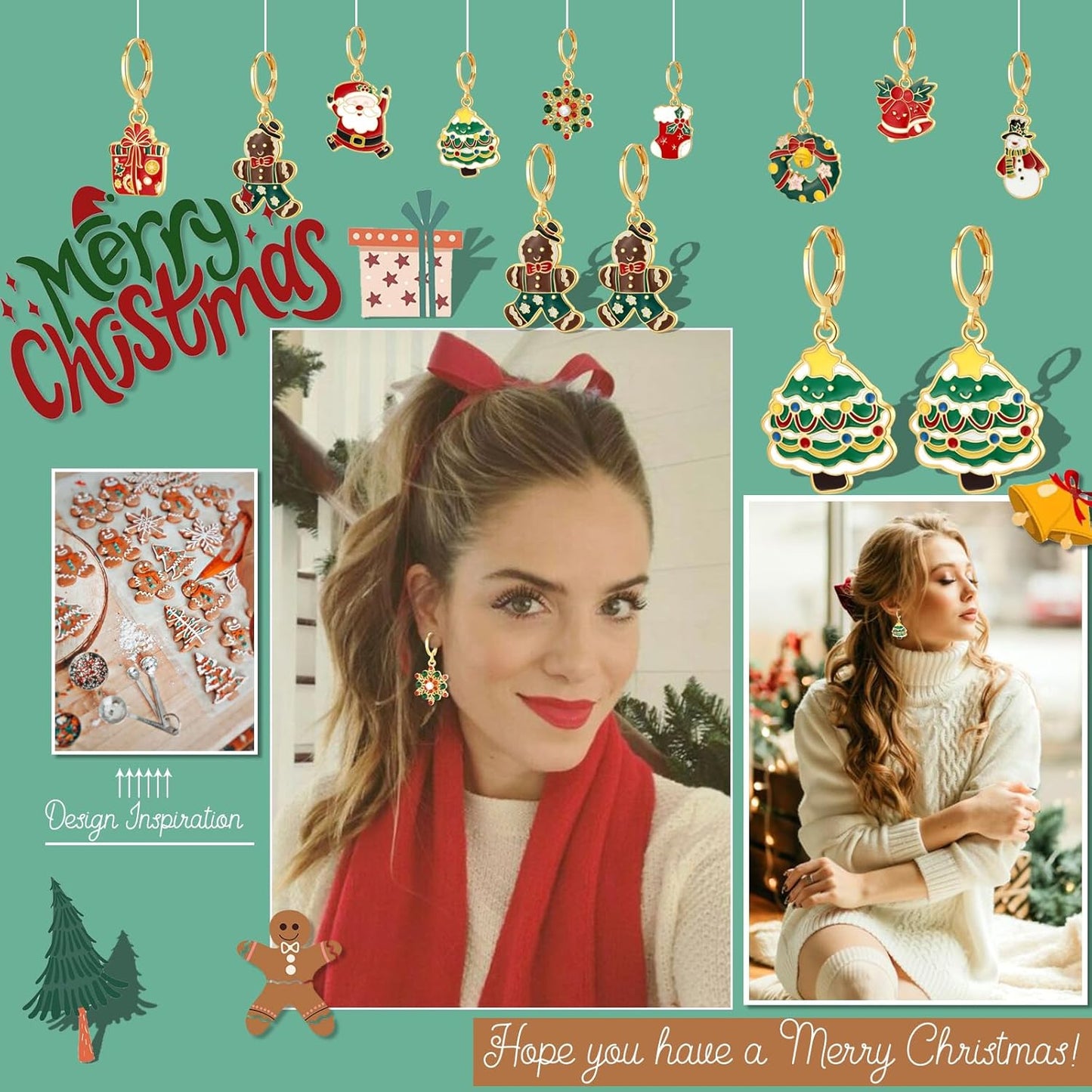 20/9 Pairs Christmas Earrings for Women Christmas Drop Dangle Earrings Set Christmas Tree Holiday Earrings Hook Earrings Party Jewelry Christmas Gifts