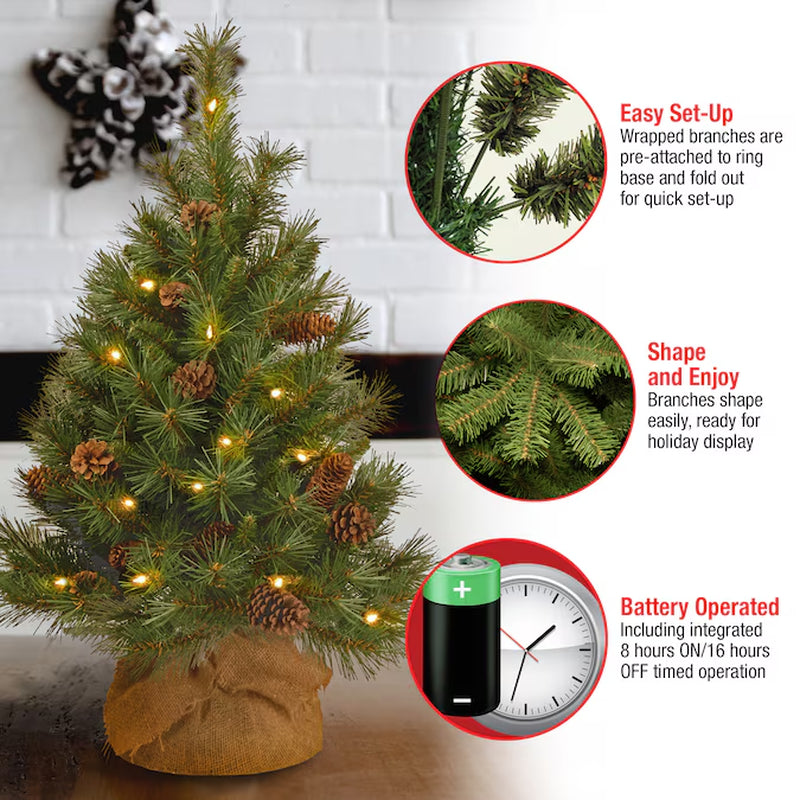 3-Ft Pine Pre-Lit Artificial Christmas Tree with White LED Lights