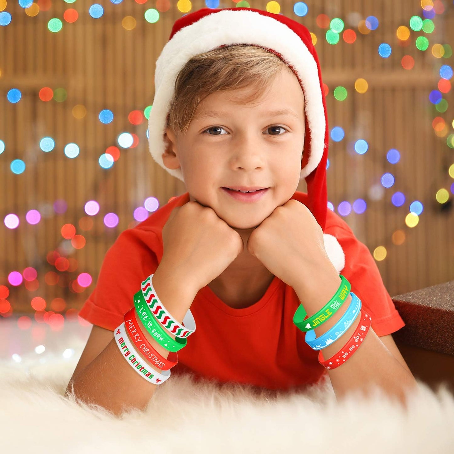 35 Pieces Christmas Wristband Silicone Wristbands Rubber Band for Christmas Party Decoration 7 Merry Xmas Patterns