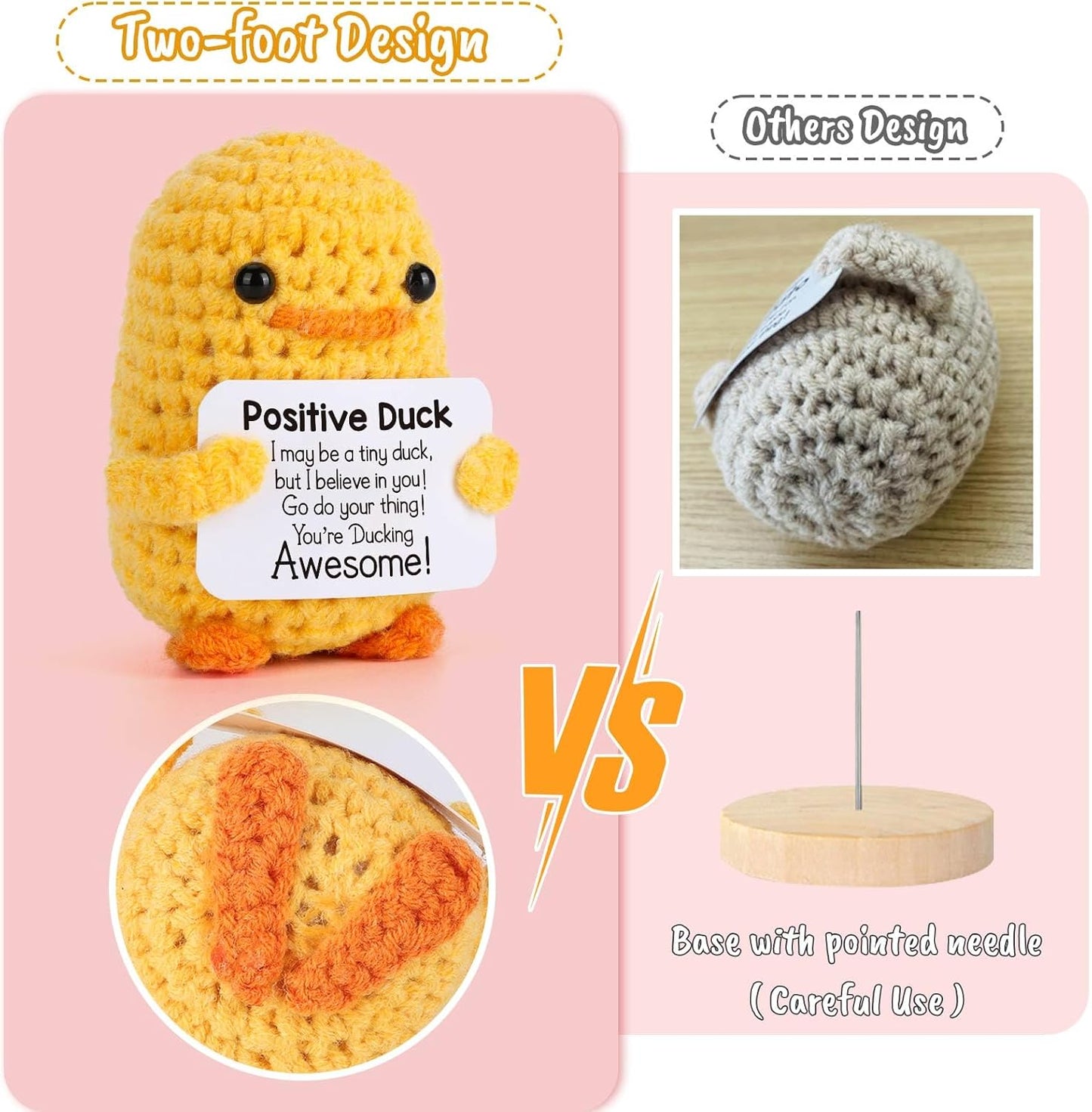 Inspirational Crochet Positive Duck – Handmade Emotional Cheer Support Funny Pickle Potato Gifts for Women Friend Men Coworker Birthday Christmas Stocking Stuffer White Elephant under 10 Dollars