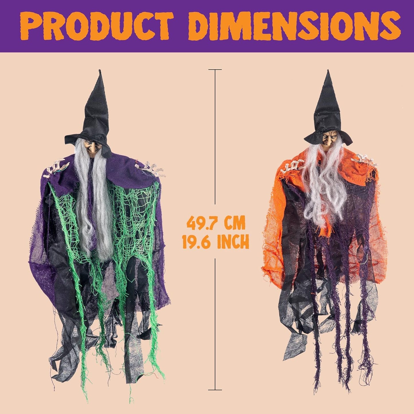 4 Pcs 19.6” Witch Halloween Decorations Outdoor Indoor Halloween Witch Decor Hanging Flying Witch Haunted House Large Cute Witch Lawn Garden Yard