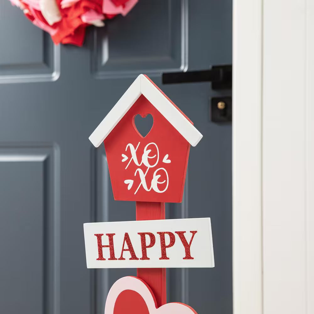 35.75 In.H Valentine'S Wooden Heart and Love House Porch Decor(Kd)