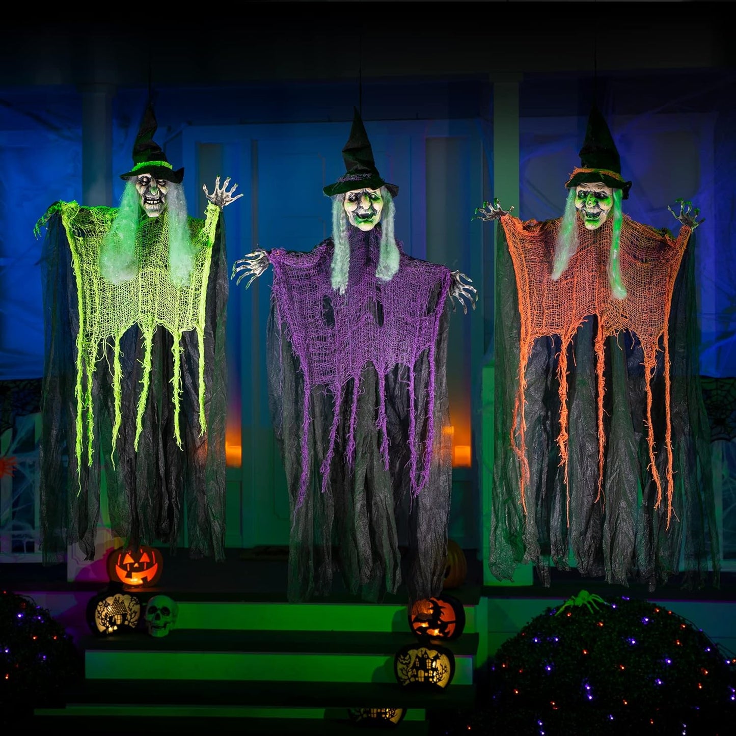 3 Pack 35.3" Hanging Witch with Bendable Arms, Halloween Indoor and Outdoor Decorations