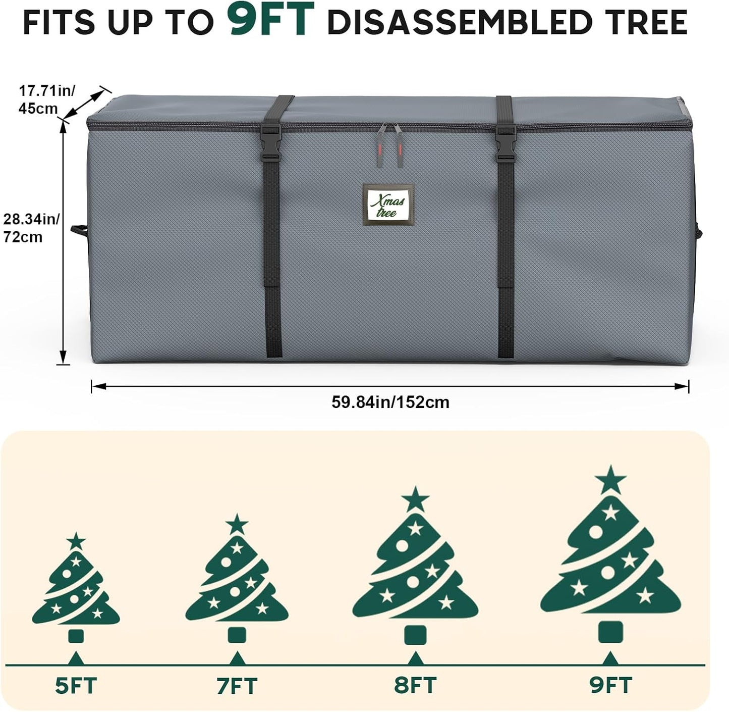 Christmas Tree Storage Bag 9Ft, Christmas Tree Bag with Adjustable Straps Fits Artificial Tree, Christmas Tree Storage Box 600D Waterproof Oxford Extra Large Heavy Duty, Dual Zippers