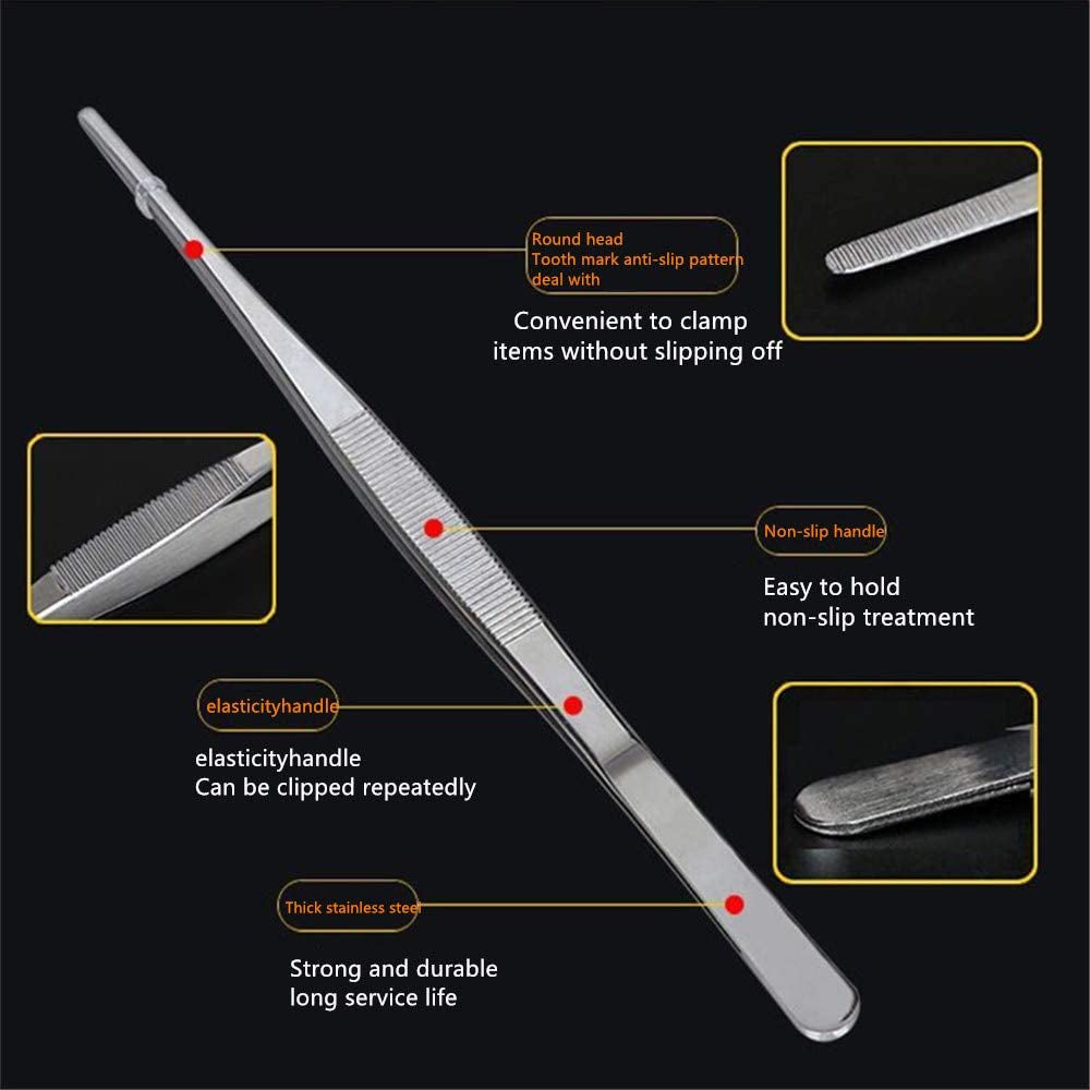 Long Tweezers- with Precision Serrated Kitchen Tweezers Tongs, for Barbecue and Hand-Made Stainless Steel Cooking Tweezers(8 Inches)