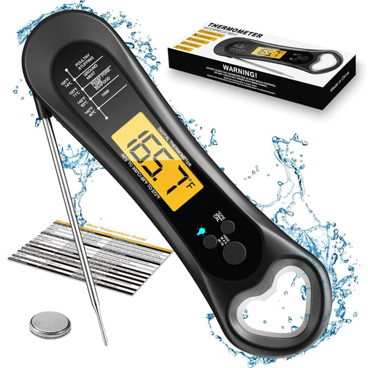 Meat Thermometer Digital, Instant Read Meat Thermometer for Grill and Cooking, with Bottle Opener, Backlight & Calibration Food Thermometer, Kitchen Gadgets for BBQ, Turkey, Candy, Liquids