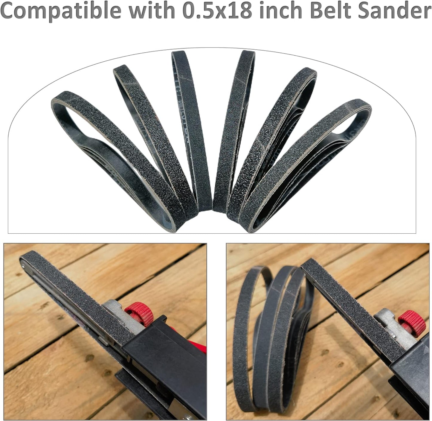 24-Piece Assorted Grit Silicon Carbide Sanding Belts (1/2" x 18") for Air Belt Sanders - Ideal for Woodworking, Metal Polishing, and Derusting