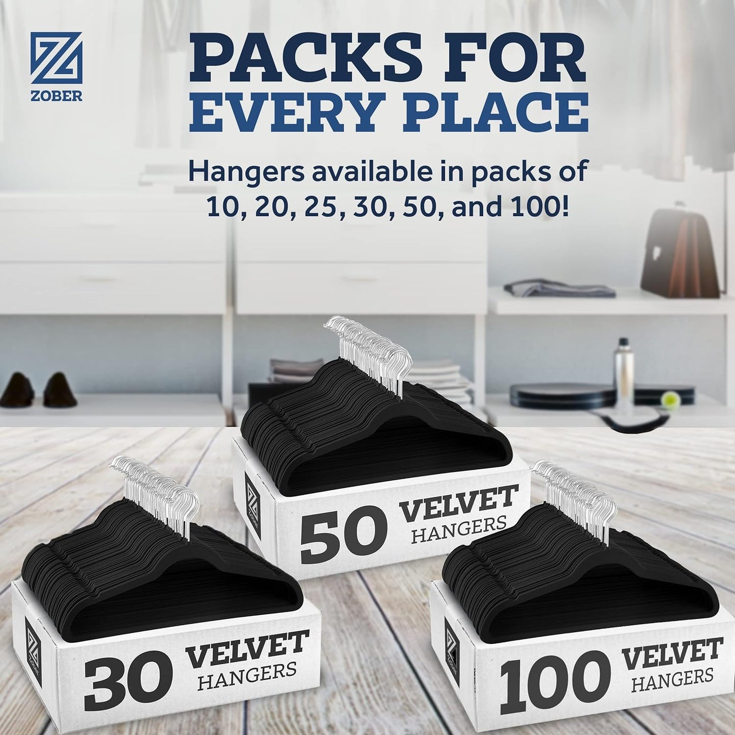 Zober Velvet Hangers 20 Pack - Black Hangers for Coats, Pants & Dress Clothes - Non Slip Clothes Hanger Set W/ 360 Degree Swivel, Holds up to 10 Lbs - Strong Felt Hangers for Clothing