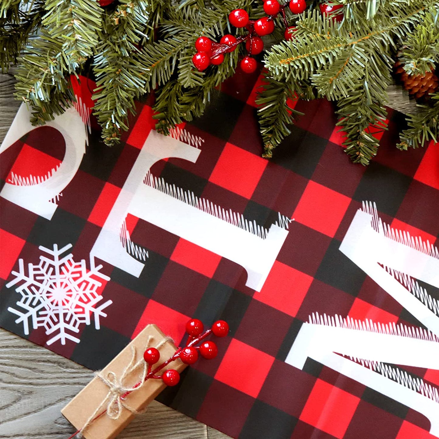 Christmas Decorations Outdoor Yard Front Porch Sign Set, Red Black Buffalo Plaid Door Banner, Hanging Merry Christmas Decorations for Home, Indoor Outdoor Xmas Decor Wall Front Door Yard Garage
