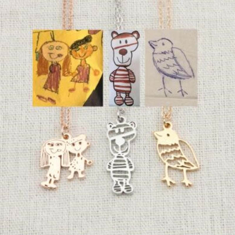 Custom Kids Drawing Painting Necklace Stainless Stee Personalized Children Artwork Pendant For Kids Mom Family Jewelry Gifts
