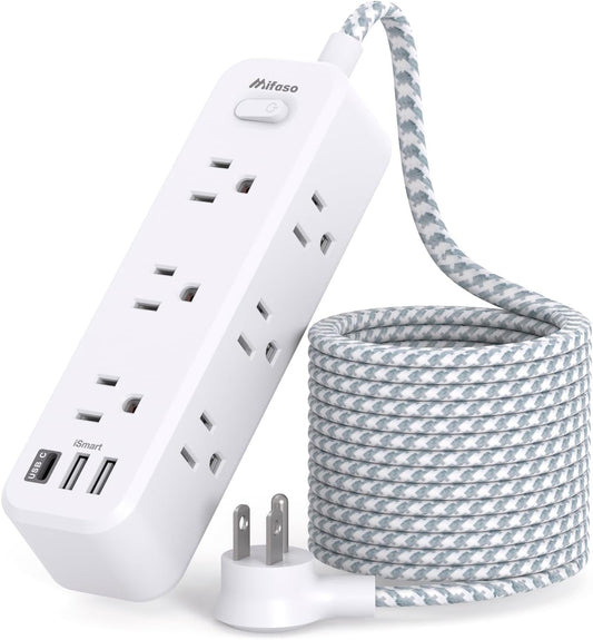 Surge Protector Power Strip, Braided Extension Cord with 9 AC Outlets 2 USB-A 1 USB-C Ports, 5Ft Flat Plug Outlet Extension, 3 Sided Desktop Charging Station for Home,Office, Dorm, Travel, 900J