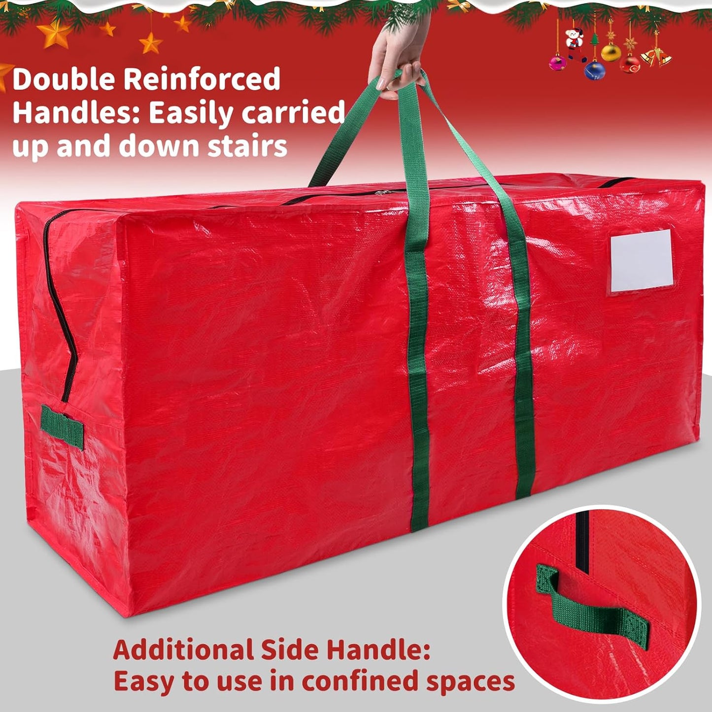 Christmas Tree Storage Bag, Fits 9 Ft Holiday Xmas Artificial Tall Disassembled Tree, Waterproof Christmas Tree Bag with Durable Reinforced Handles & Dual Zipper, Labeling Card Slot, Red