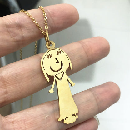 Custom Kids Drawing Painting Necklace Stainless Stee Personalized Children Artwork Pendant For Kids Mom Family Jewelry Gifts