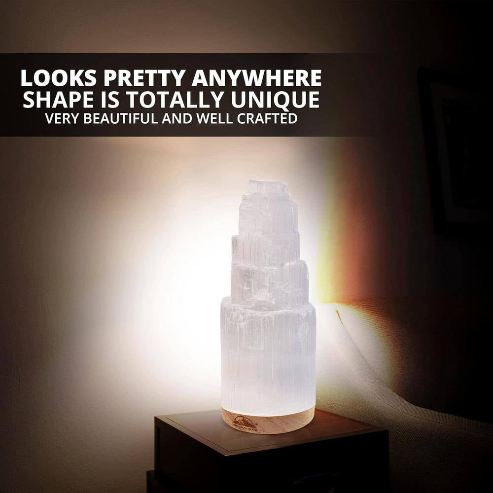 Selenite Crystal Healing and Calming Effects, High Spiritual Gift, Yoga and Meditation, 20 Cm Lamp with Wooden Base