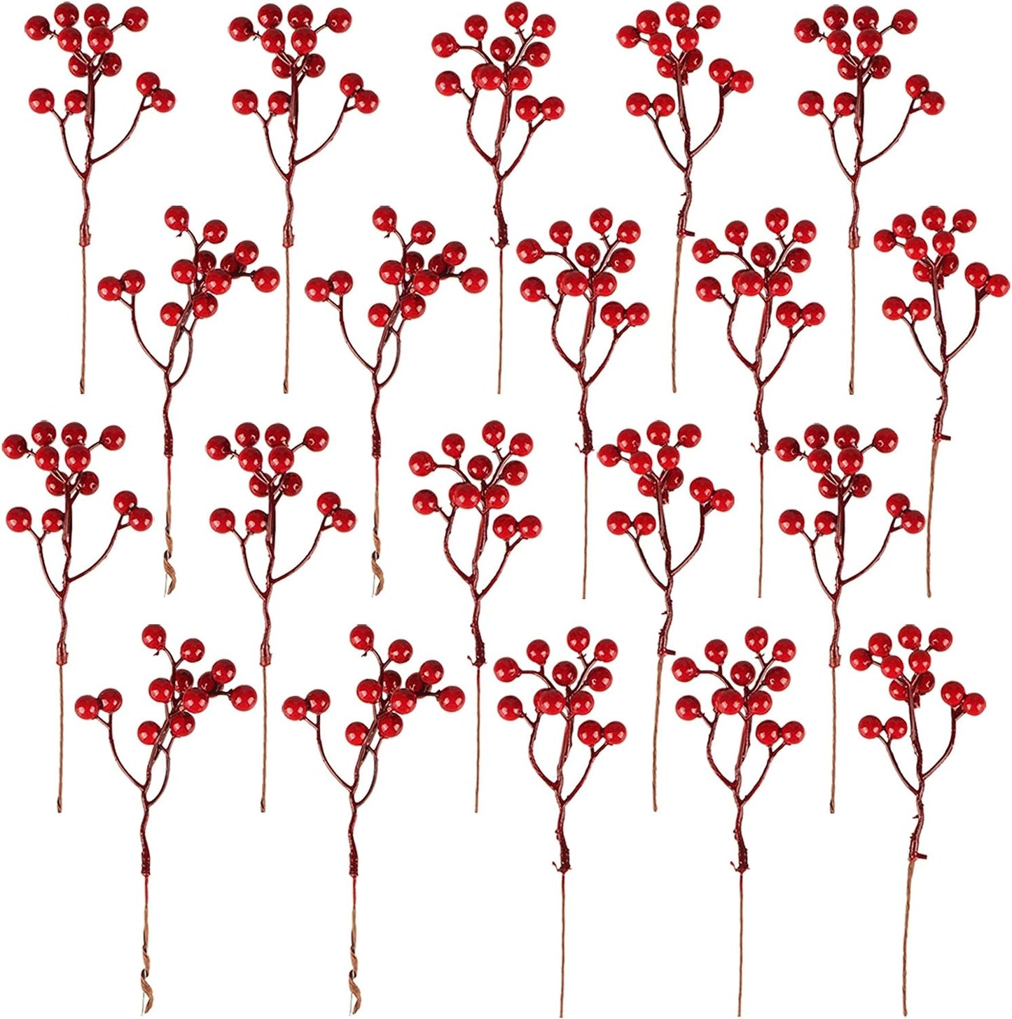20 Pack 7 Inch Burgundy Red Berry Picks for Christmas Tree Branches Decorations for Home Holly Berries for Crafts Winter Holiday Wedding Decor
