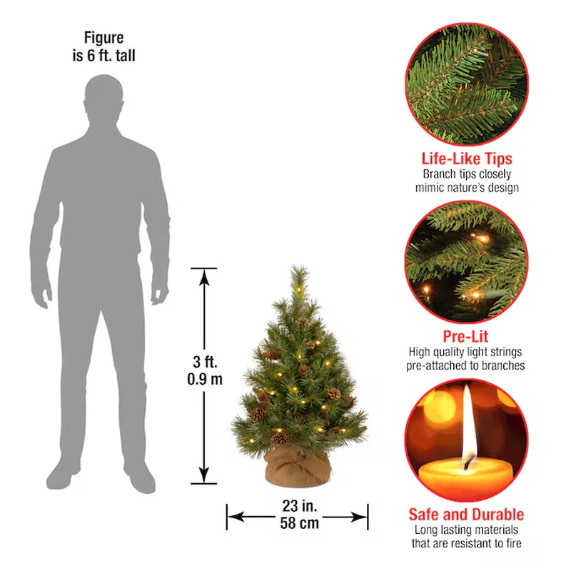 3-Ft Pine Pre-Lit Artificial Christmas Tree with White LED Lights