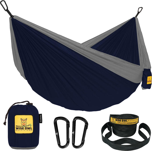 Wise Owl Outfitters Camping Hammock - Camping Essentials, Portable Hammock W/Tree Straps, Single or Double Hammock for Outside, Hiking, and Travel