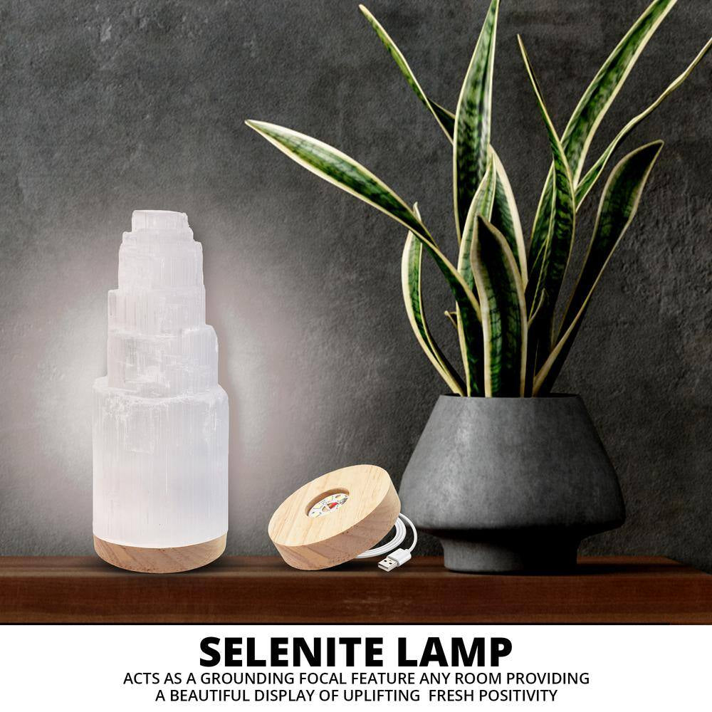 Selenite Crystal Healing and Calming Effects, High Spiritual Gift, Yoga and Meditation, 20 Cm Lamp with Wooden Base