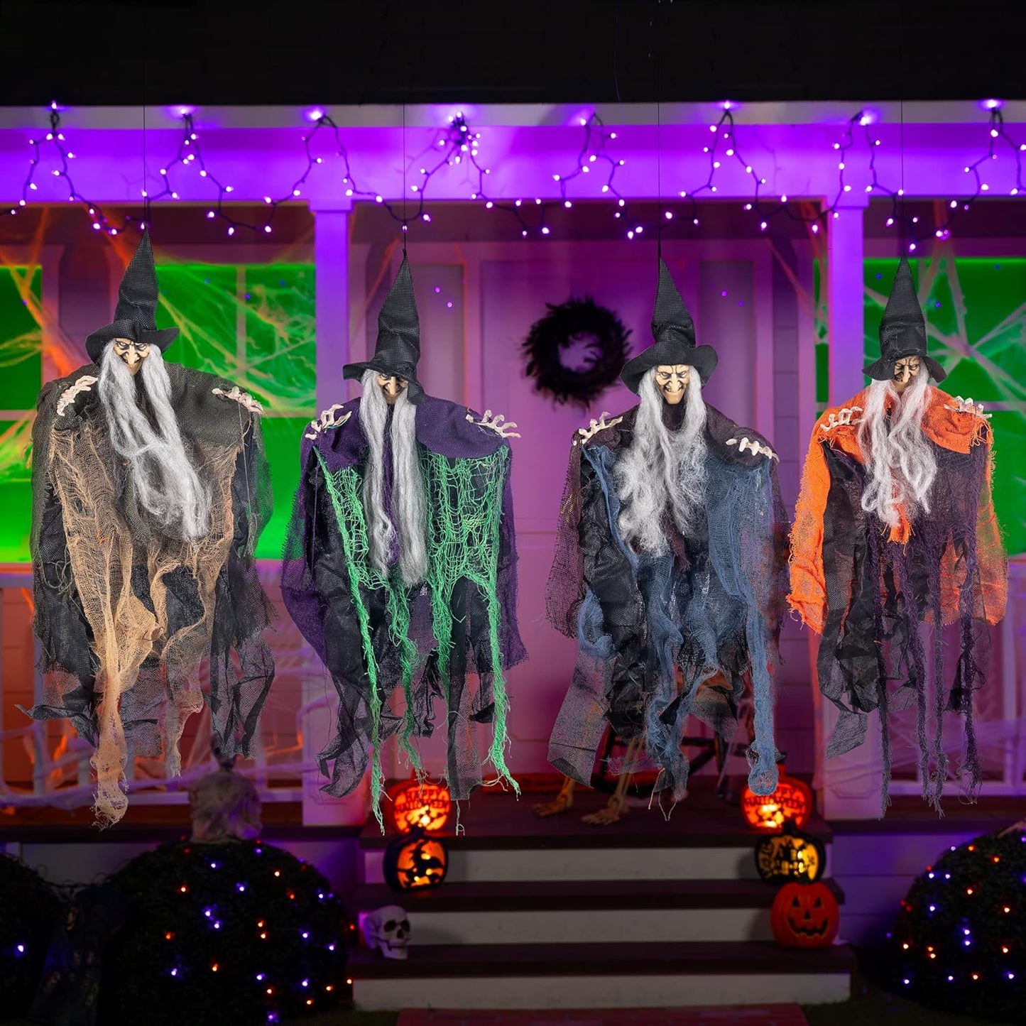 4 Pcs 19.6” Witch Halloween Decorations Outdoor Indoor Halloween Witch Decor Hanging Flying Witch Haunted House Large Cute Witch Lawn Garden Yard