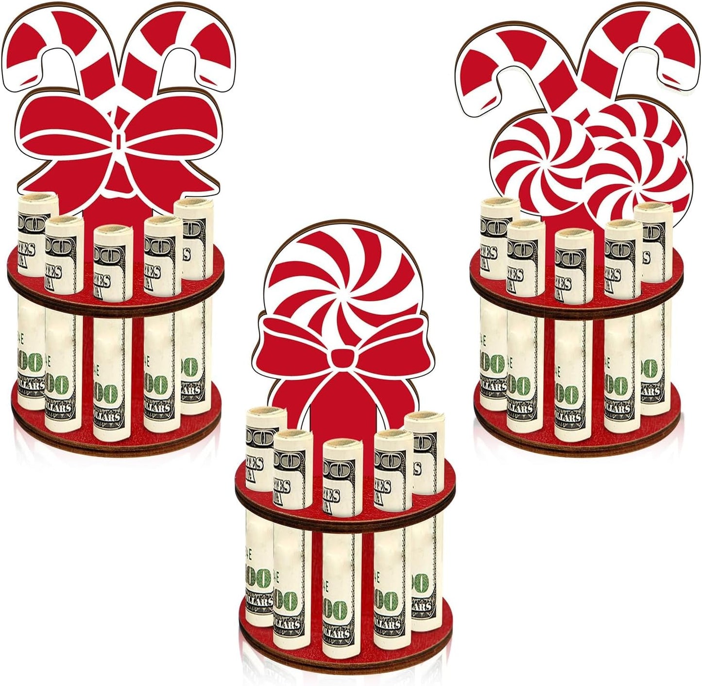 3 Pcs Wooden Christmas Money Holder for Cash Gift with 10 Holes Candy Color Money Holder for Placing Money Red and White Money Holder Xmas Table Decorations