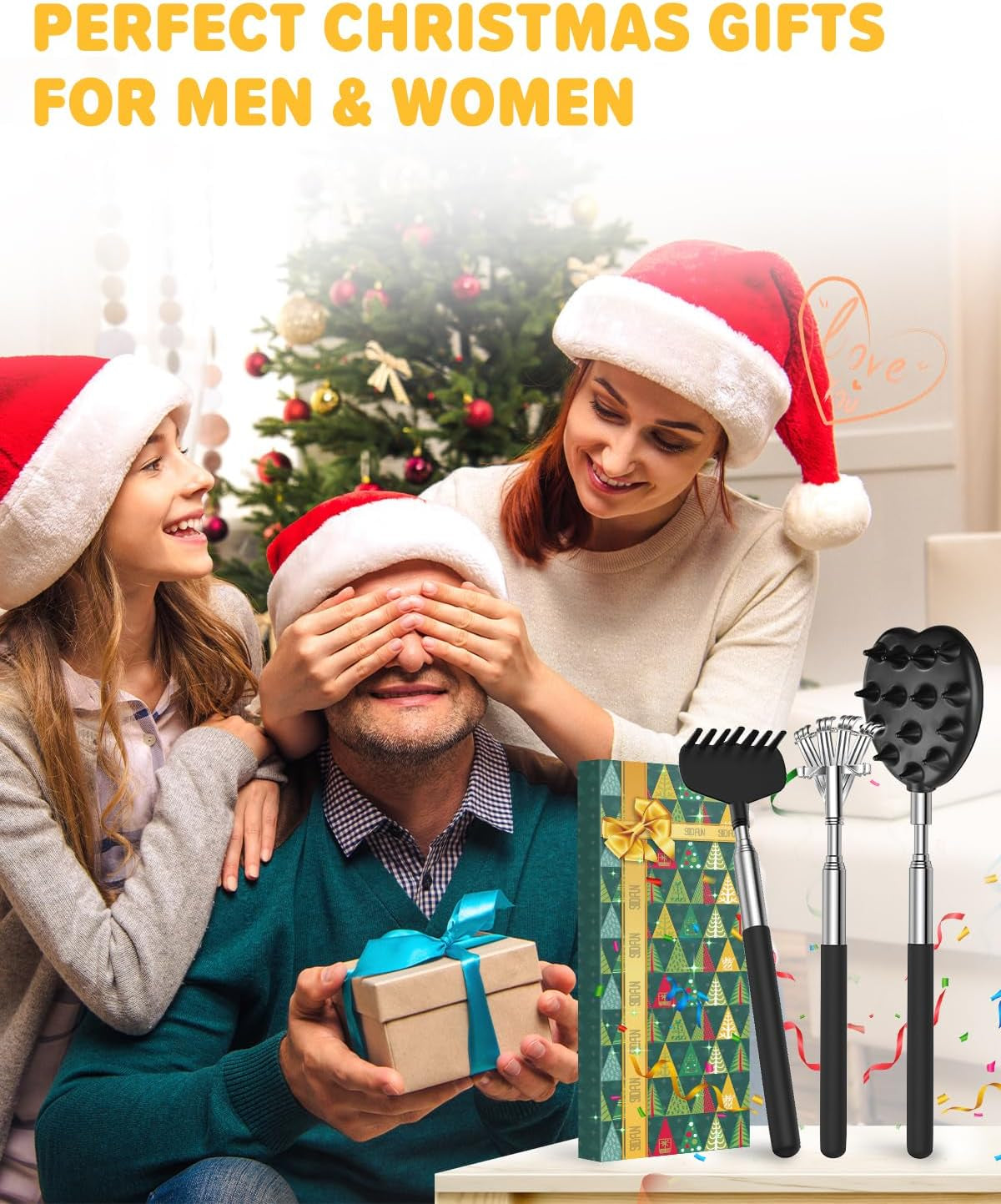 Back Scratcher Stocking Stuffers for Adults Men Extendable Metal Scratchers Christmas Gifts for Men Women Cool Items Tools Ideas Gadgets Husband Wife Dad Kids Elderly White Elephant Gifts for Adults