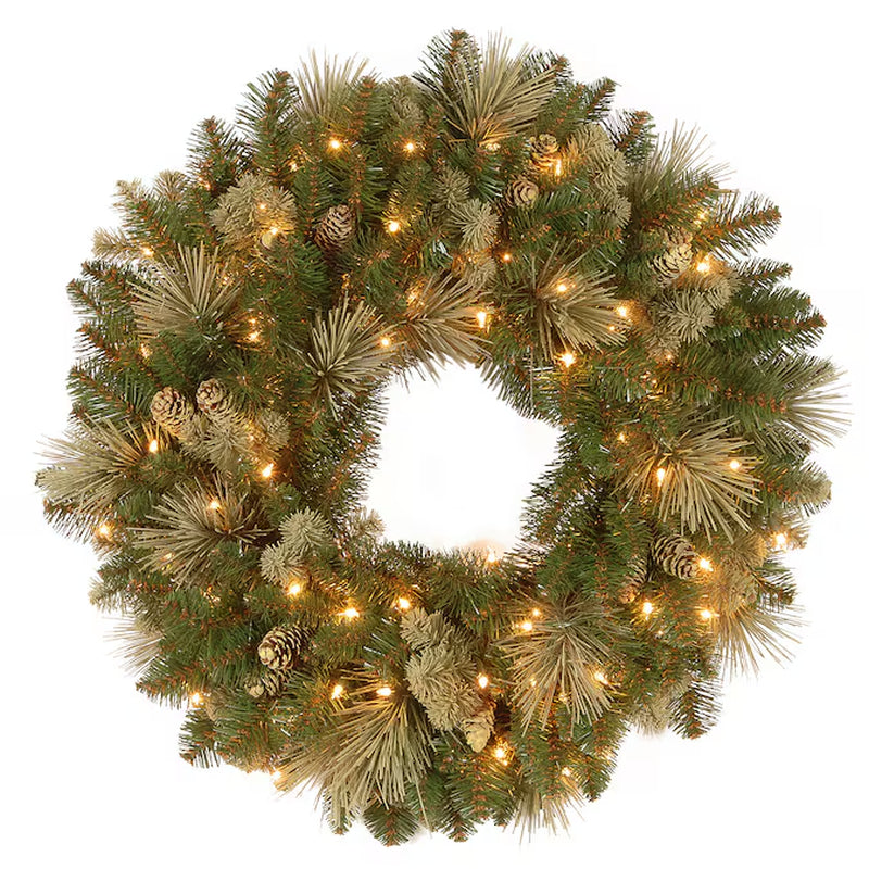 24-In Pre-Lit Indoor/Outdoor Battery-Operated Green Pine Artificial Christmas Wreath