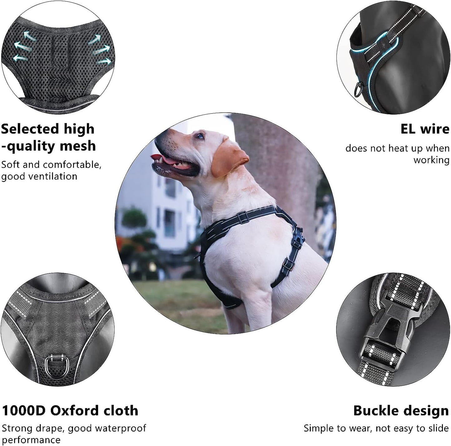 No Pull Dog Harness, KABIKIU Light up Dog Harness There Are 3 Light Modes with Control Handle and Reflective Strap, Adjustable Breathable Dog Vest Suitable for Small, Medium, Large Dogs(S)