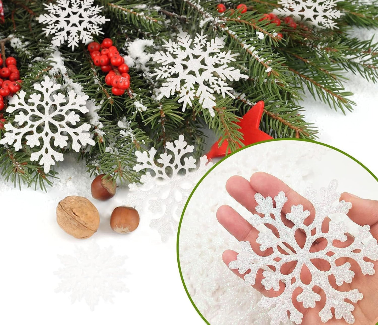 36Pcs Snowflakes-Christmas Tree Decorations, Snowflake Ornaments for Tree, Plastic Glitter White Snow Flakes Ornaments, Christmas Indoor Winter Wonderland Decor