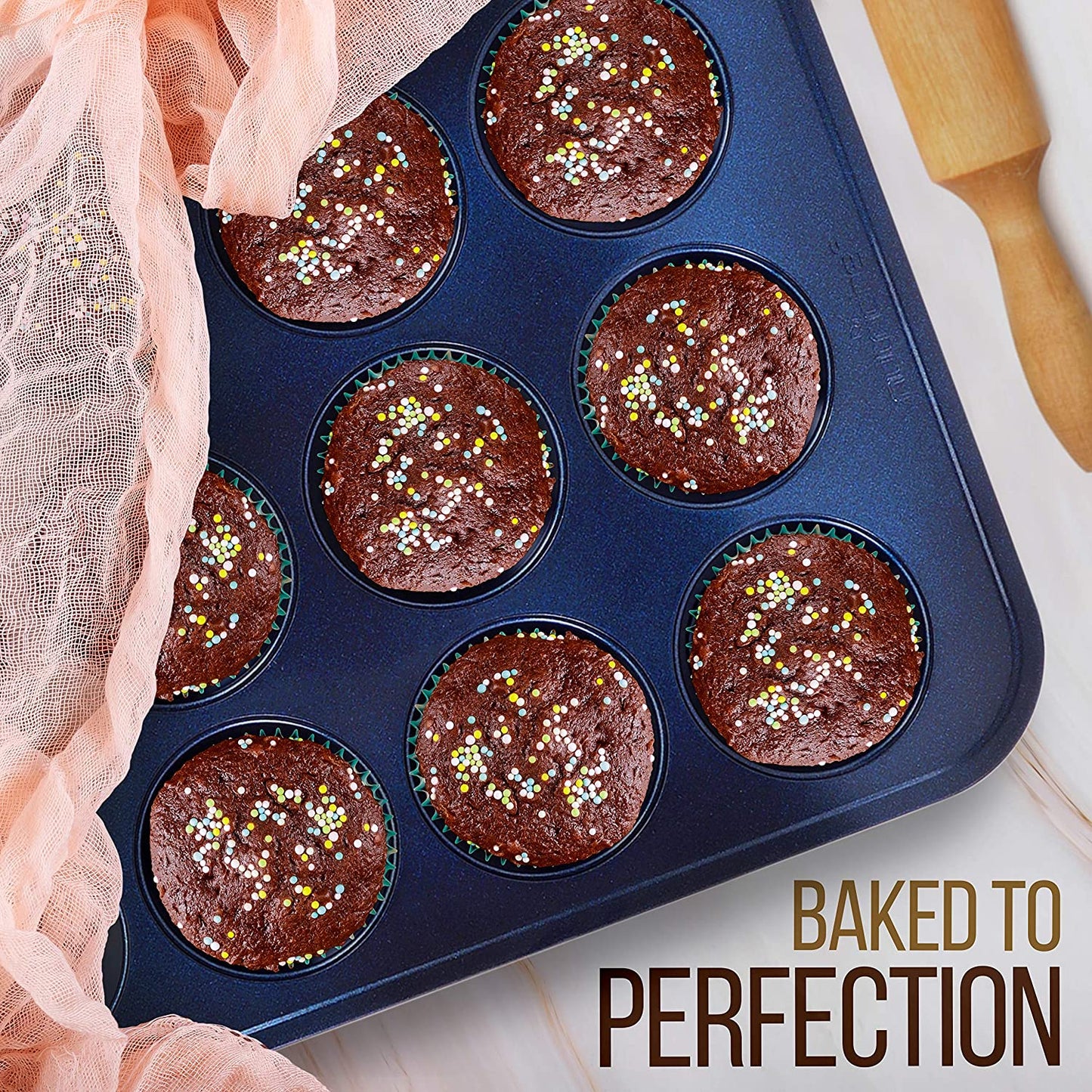 6-Piece Non-Stick Baking Pans - Carbon Steel Baking Trays with Nonstick Coating - Includes Muffin Pan, Loaf Pan, Cookie Sheets, & round Pan - Restaurant Quality Baking Set, Dishwasher Safe