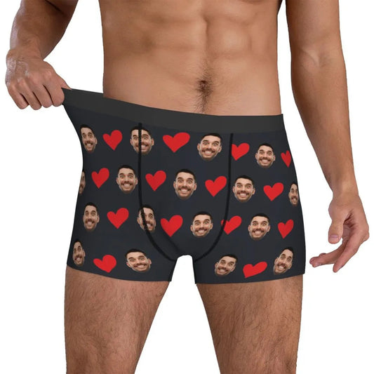 Personalized Face Photo Underwear  Custom Heart Boxer Briefs Custom Men Briefs Gift For Husband - Anniversary Gift For Dad