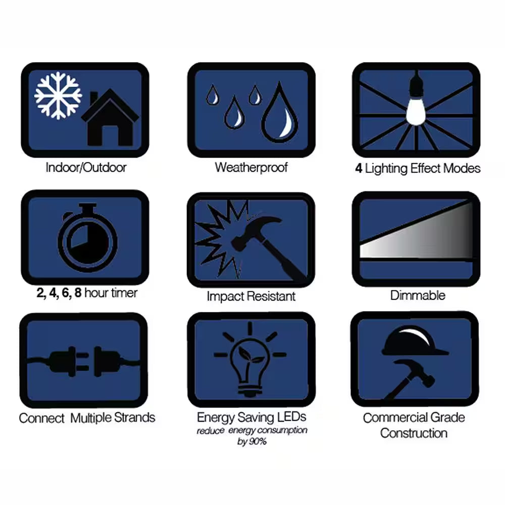 24 Ft - 12 Color Changing Shatter Proof LED Lights - Holiday Cafe Bistro Lights - 14 Holiday Light Sequences