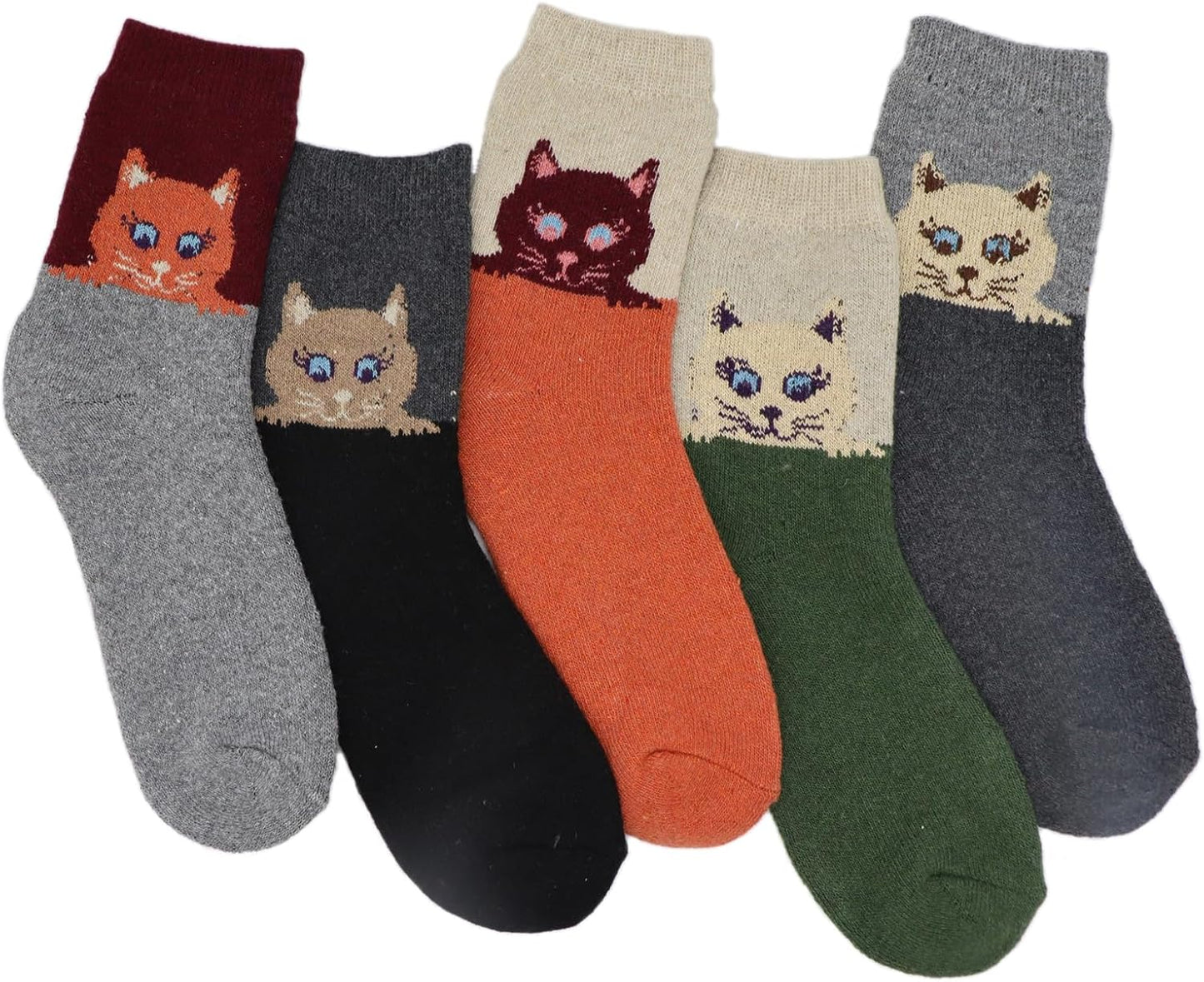 5Pack Womens Warm Wool Soft Cozy Crew Socks Cute Animal Owl Cat Design Sock for Fall Winter Christmas Gifts Size 5-9