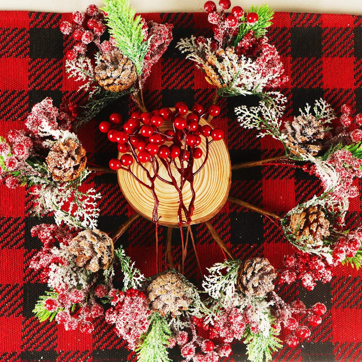 20 Pack 7 Inch Burgundy Red Berry Picks for Christmas Tree Branches Decorations for Home Holly Berries for Crafts Winter Holiday Wedding Decor