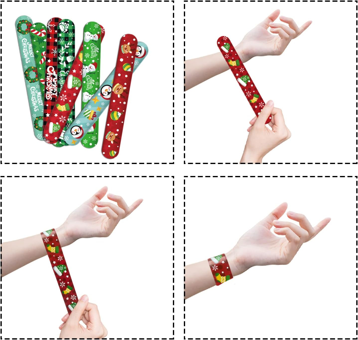 48Pcs Christmas Slap Bracelets,Xmas Slap Wristbands Assorted Christmas Theme Pattern Snap Wristbands for Kids Christmas Party Favors Gift Bag Filler