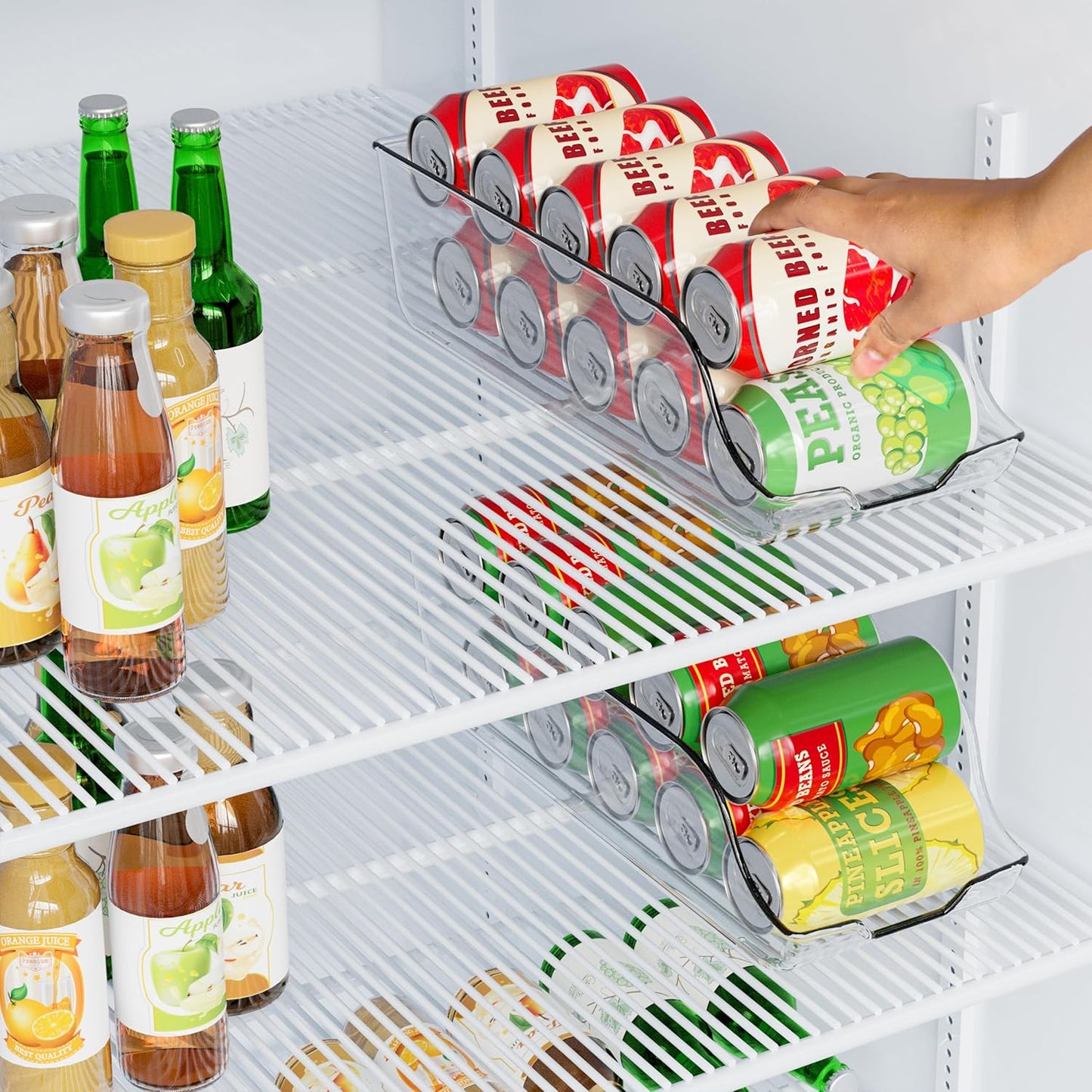 Clear Soda Can Organizer - Fridge Organizer Bins - Set of 4 Drink Organizer for Fridge or Countertop - Soda Can Dispenser for Refrigerator Organizing - Fridge Organization and Storage
