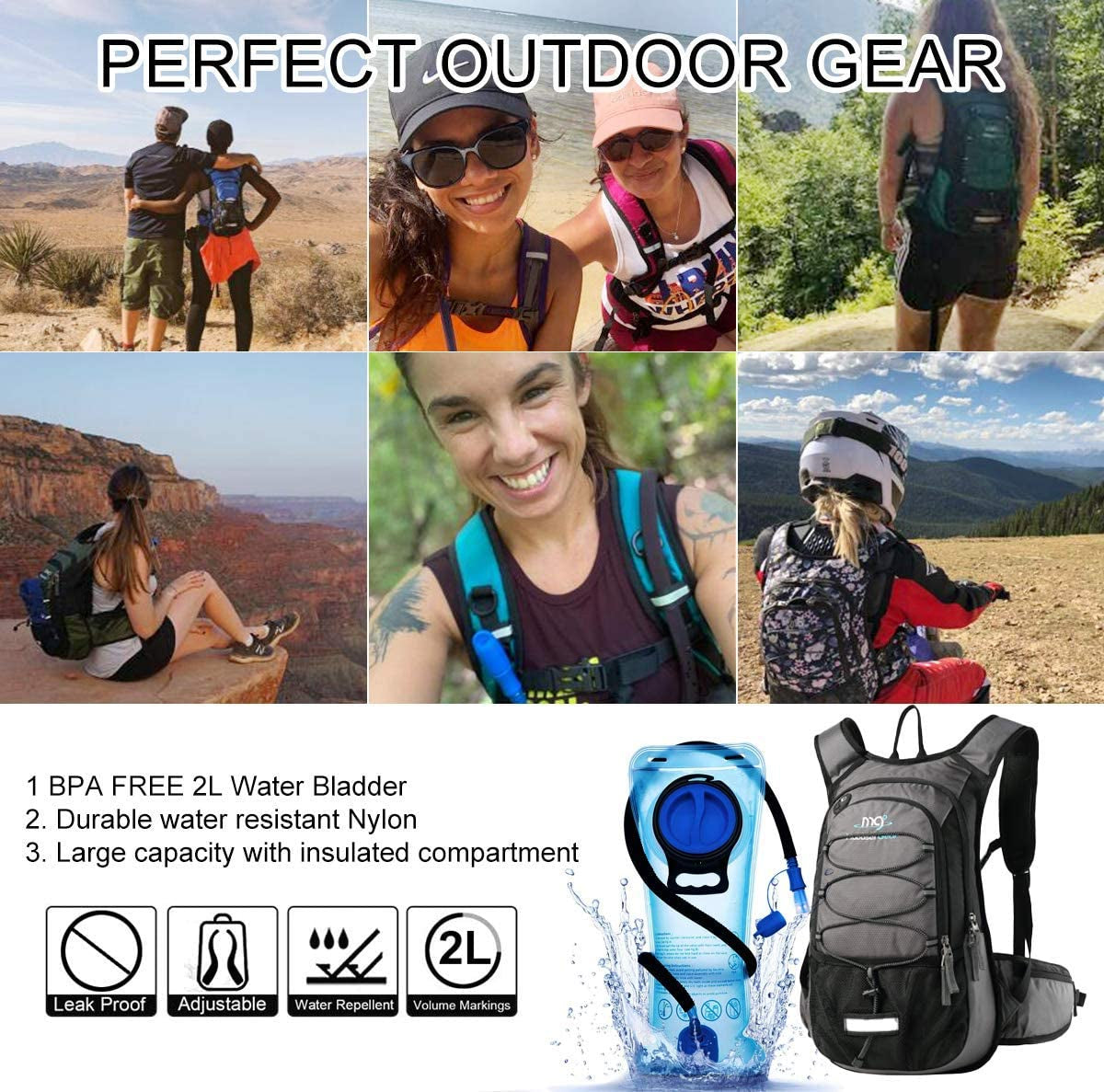 Insulated Hydration Backpack Pack with 2L BPA Free Bladder - Keeps Liquid Cool up to 5 Hours – for Running, Hiking, Cycling, Camping