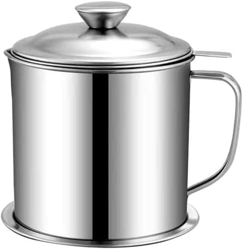 Oil Strainer Pot Grease Can 1.3L/44 Oz Food Strainer Oil Storage Container with Fine Mesh Strainer Dust-Proof Lid Non-Slip Tray for Storing Frying Oil & Cooking Grease