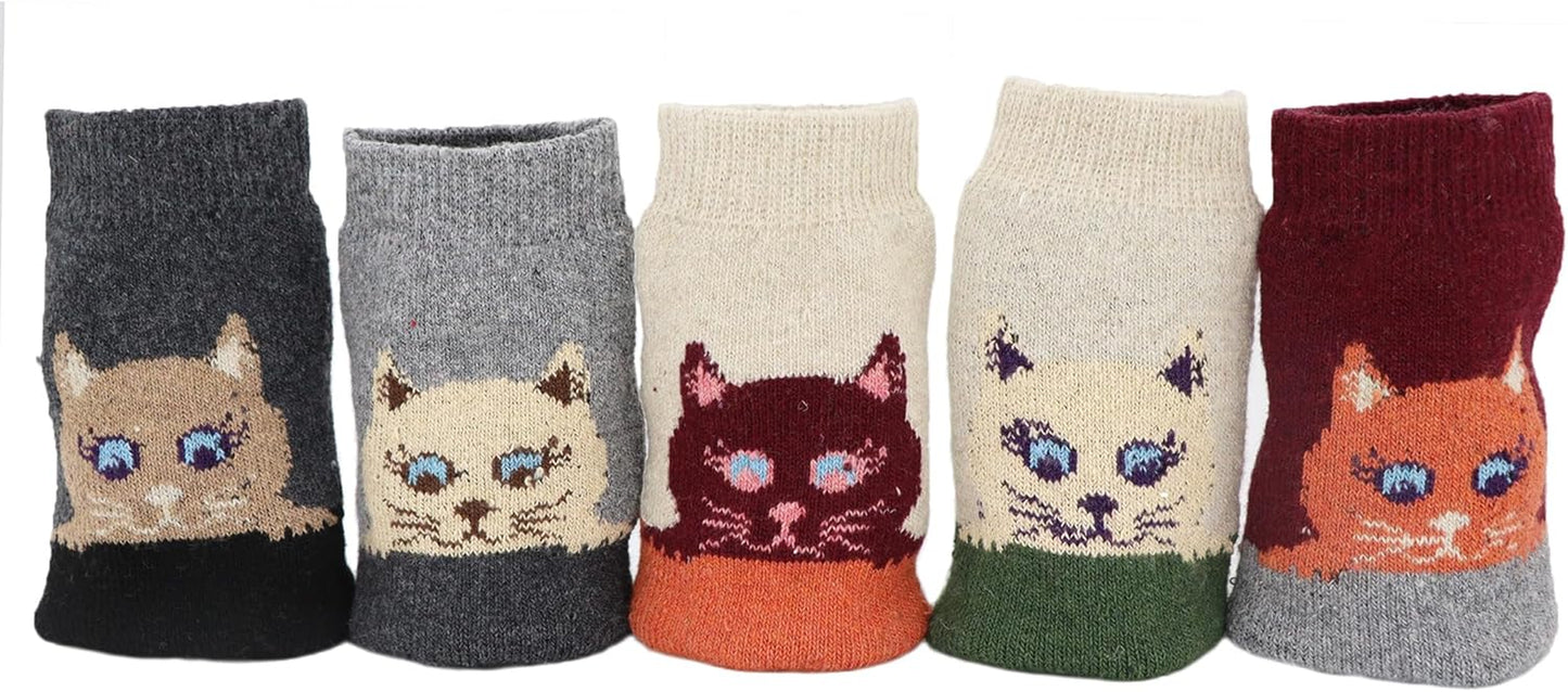 5Pack Womens Warm Wool Soft Cozy Crew Socks Cute Animal Owl Cat Design Sock for Fall Winter Christmas Gifts Size 5-9