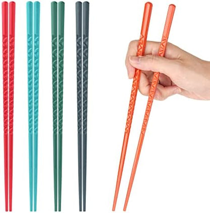 10 Pairs Chopsticks Reusable - 9.5 Inch Fiberglass Chopsticks, Japanese Style Non-Slip Chop Sticks Pack, Multicolor