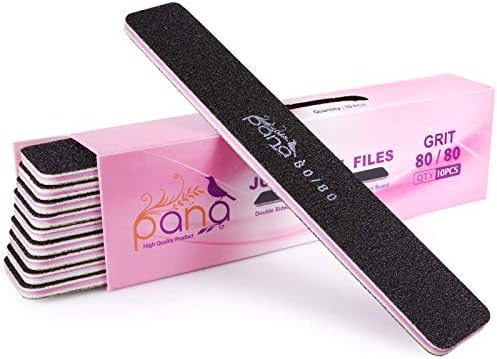 10pcs - PANA Jumbo Double-Sided Emery Nail File for Manicure, Pedicure, Natural, and Acrylic Nails - Black (Grit 80/80)