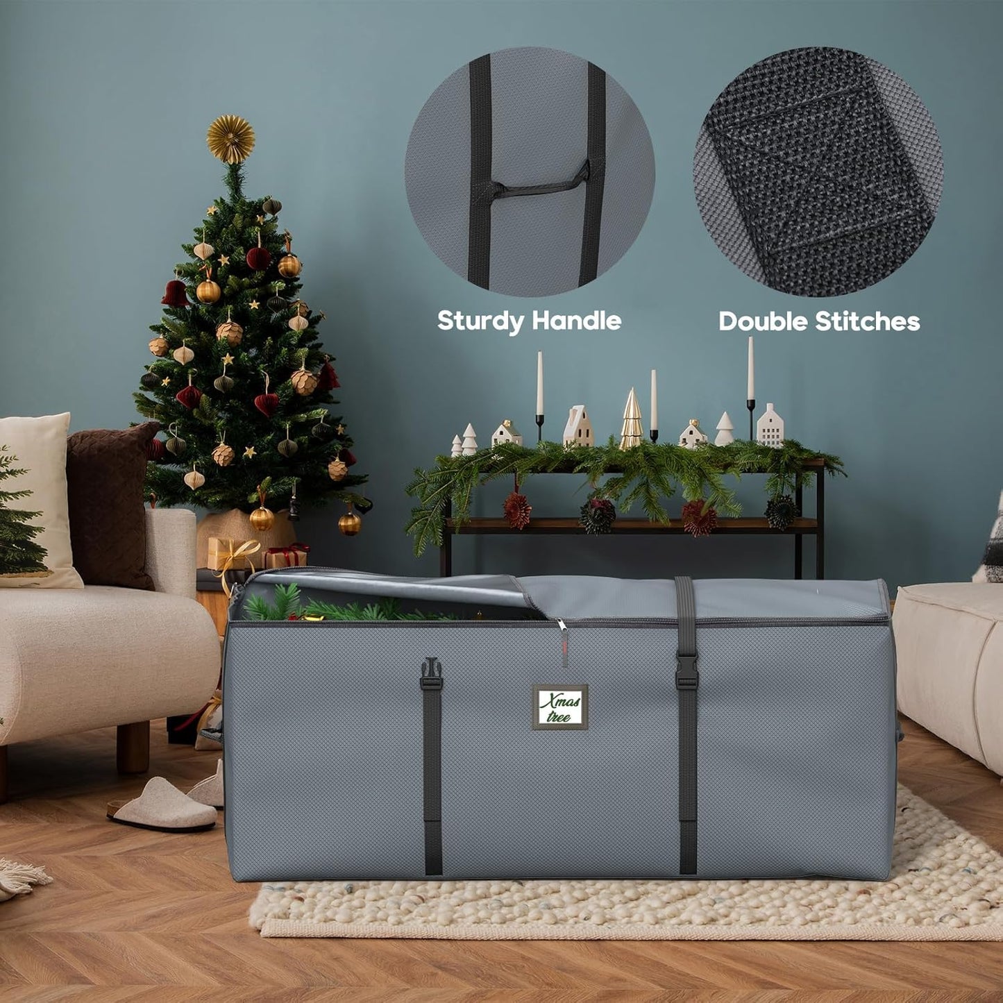 Christmas Tree Storage Bag 9Ft, Christmas Tree Bag with Adjustable Straps Fits Artificial Tree, Christmas Tree Storage Box 600D Waterproof Oxford Extra Large Heavy Duty, Dual Zippers