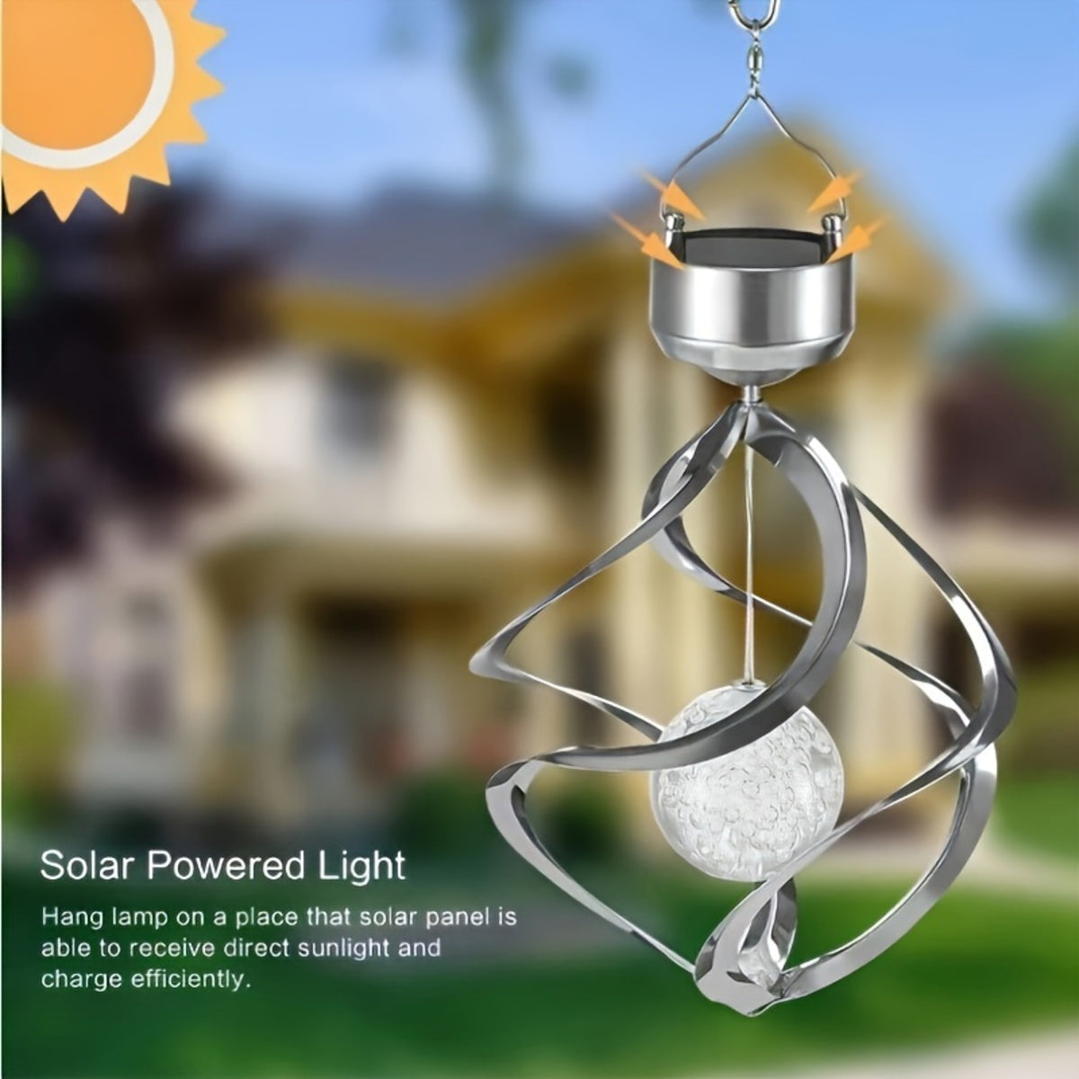 Wind Spinner Solar Light, LED Wind Chimes, Outdoor Decor Changing Color Ball Wind Chimes Solar Hanging Lantern for Home Garden Outdoor Decoration