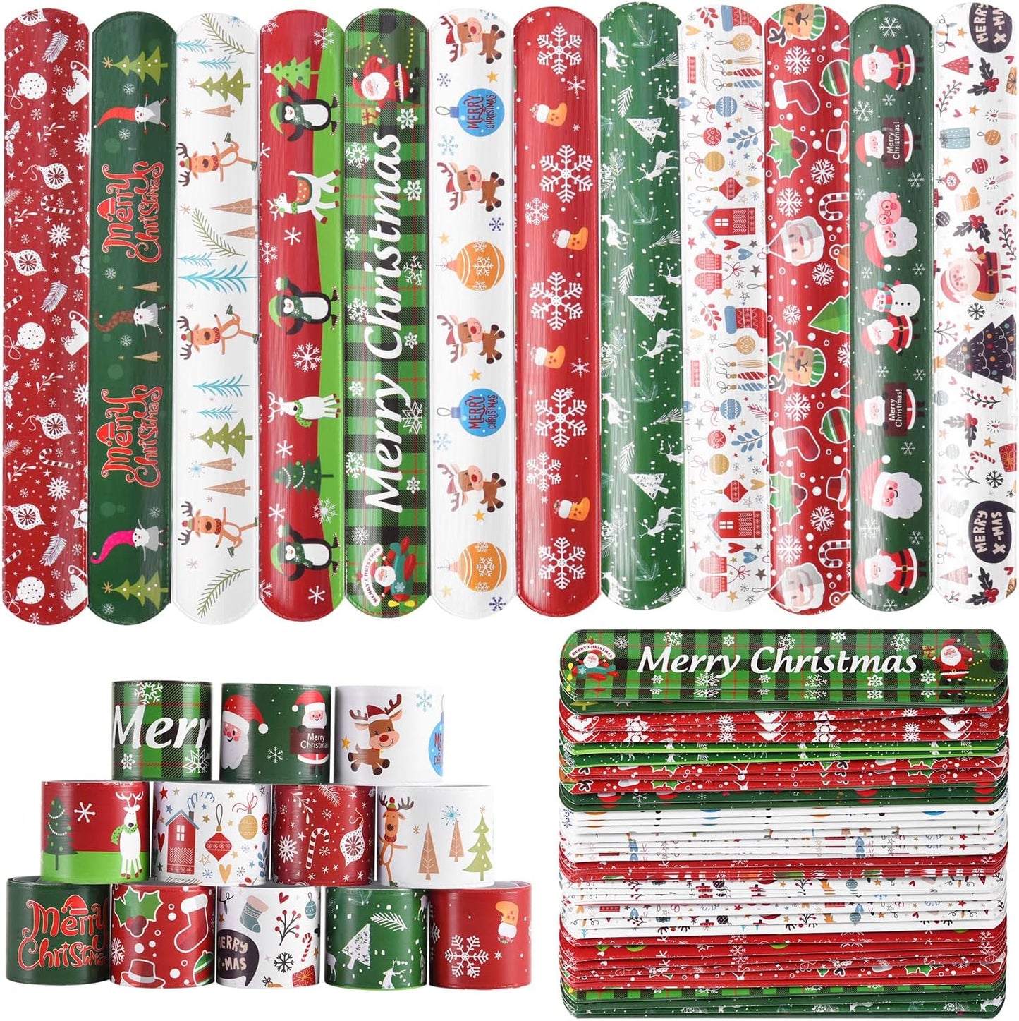 48PCS Christmas Slap Bracelets, Xmas Slap for Christmas Party Favor Decoration