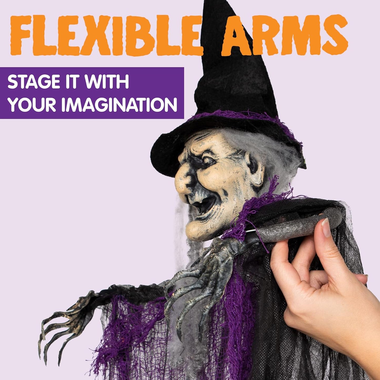 3 Pack 35.3" Hanging Witch with Bendable Arms, Halloween Indoor and Outdoor Decorations