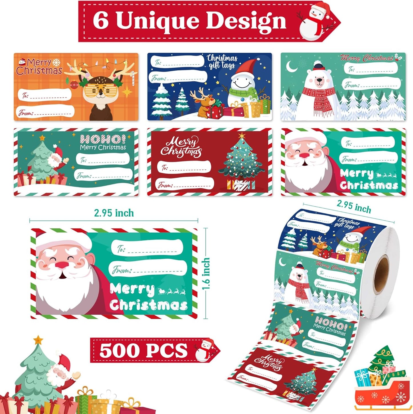 500 PCS Christmas Gift Tags - Gift Tags for Christmas Presents - Christmas Gifts for Women Men Kids - Christmas Wrapping Paper - Christmas Decorations - Christmas Gift Bags (2.95 X 1.6 Inch)