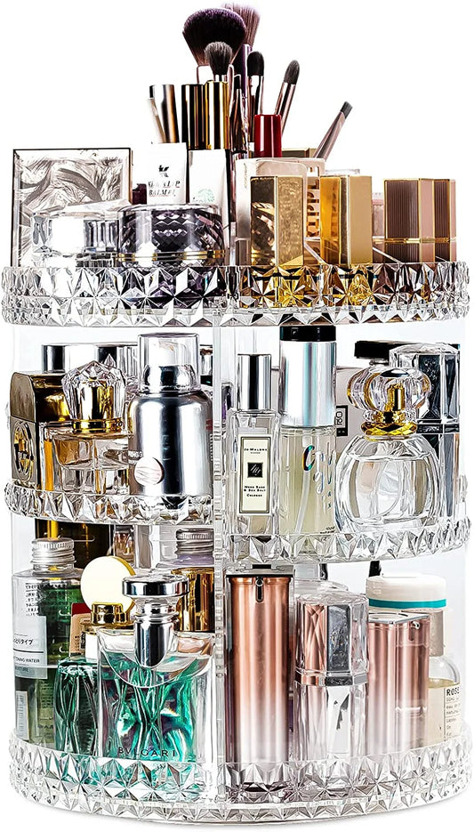 Makeup Organizer, 360 Degree Rotating Perfume Organizer, Adjustable Makeup Organizers and Storage with 8 Layers , Fits Makeup Brushes Lipsticks and Jewelry, Clear Acrylic