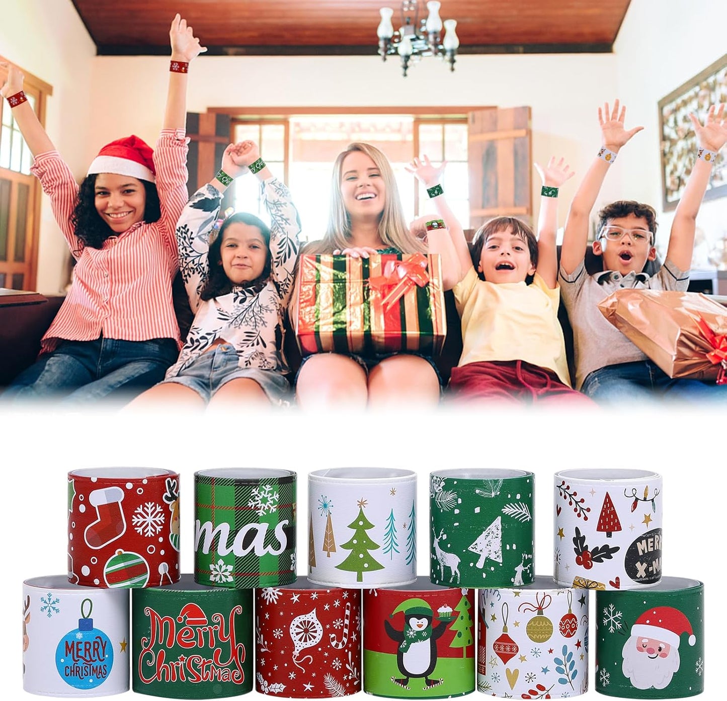 48PCS Christmas Slap Bracelets, Xmas Slap for Christmas Party Favor Decoration