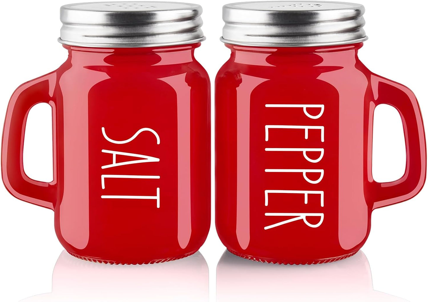 Red Salt and Pepper Shakers Set, 4 Oz Cute Modern Glass Christmas Red Shaker Sets with Stainless Steel Lids, Red Kitchen Decor and Accessories for Home Restaurants Weddings